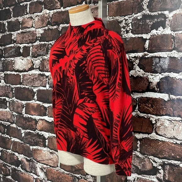 J.A. Higgins Sweater Crew Neck Lambswool Floral Red Black Size Medium M - Picture 6 of 15